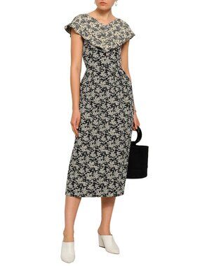 NWT MOTHER OF PEARL Jacquard Midi Dress UK12 US8 M Cotton Blend Black Cream